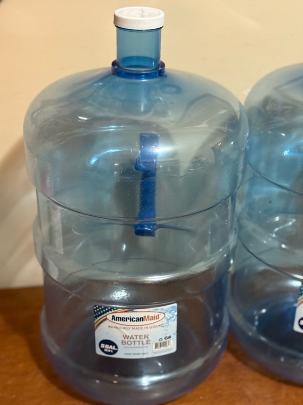 American Maid 5 Gallon BPA-Free Plastic Water Bottle Blue Clear Push Cap